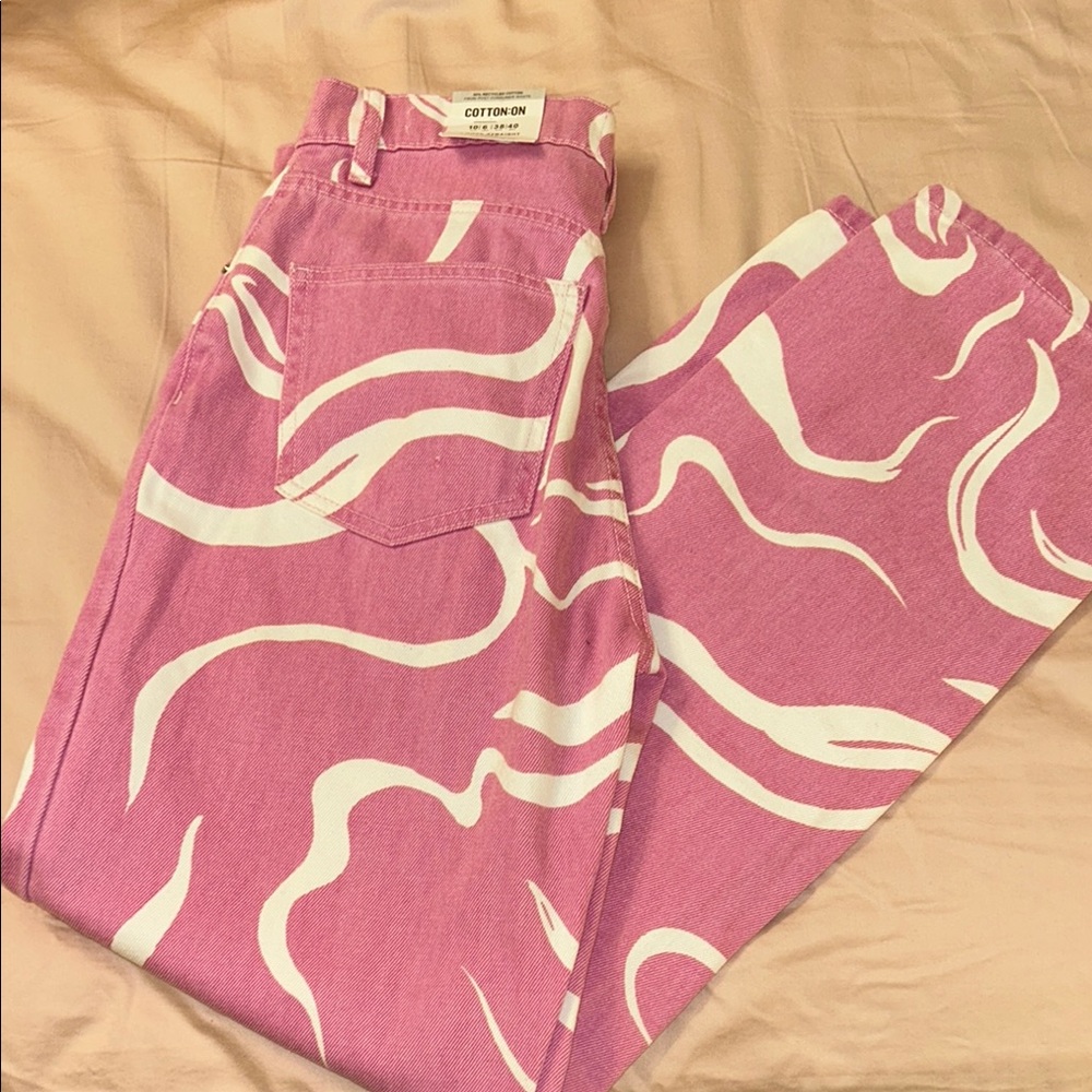 Cotton On Pink and White Patterned Jeans